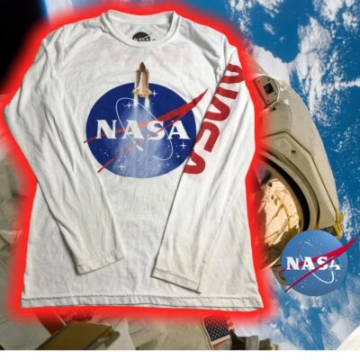 Camiseta De Colección NASA Manga Larga Blanca Talla Pequeña Gráfico Desteñido Delta Pro Peso Foto 1 de 4