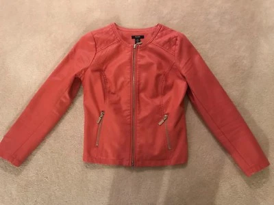 Women’s Faux LeatherJacket  Bright Vibrant Peachy Orange Ex Cond szPP - Image 1 of 4