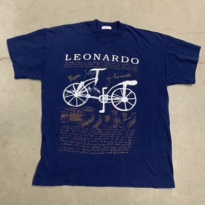 Vintage Leonardo Da Vinci T Shirt Bicycle Roma Blue Art Tee Size XXL Fits XL - Image 1 of 4