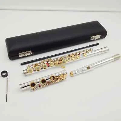 Flauta 361 Grabado Tallado a Mano Llaves Chapadas en Oro Flautas Agujeros Abiertos 17 Llaves Doradas Foto 1 de 4