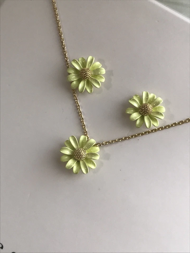 Kate Spade Into The Bloom Small Yellow Flower Necklace & Stud Earrings S5