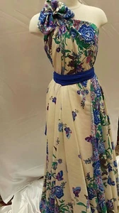 Rayon Challis Bright Floral Pattern Butterflies Bird Multicolor OffWhite By Yard - Bild 1 von 5