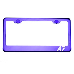 Purple Chrome License Plate Frame A7 Laser Etched Metal Screw Cap - Picture 1 of 8