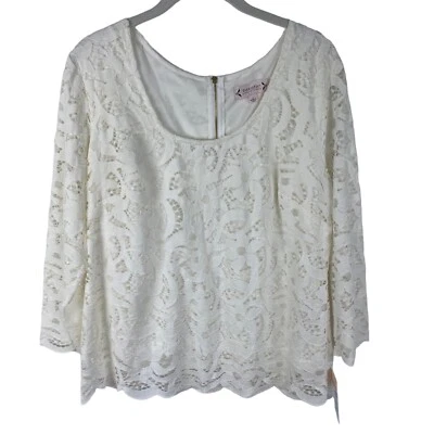 Nanette Lepore 刺绣蕾丝上衣,尺寸 L,白色 3/4 袖,全新 — 第 1/4 张图片