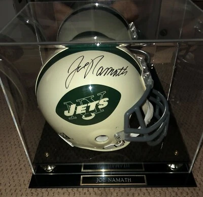 JOE NAMATH SIGNED NEW YORK JETS FULL SIZE HELMET FOOTBALL JSA PRO LINE W CASE  - Image 1 of 4