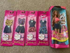 NEW FACTORY SEALED 1998 BUTTERFLY ART BARBIE & COMPLETE SET OF ALL FOUR FASHIONS - Picture 1 of 4