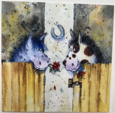 Leanin Tree horses in stalls Happy Anniversary I just love horsin around with u - Image 1 of 3