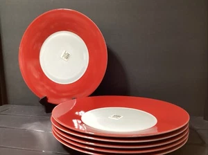 Set Of 6 Crate Barrel Red Tognana 10 5/8” Dinner Plates (B17) - Picture 1 of 4