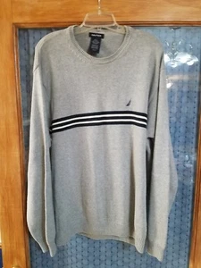 Nautica Mens Crewneck Pullover Sweater Cotton Long Sleeve Gray Sz XL EUC - Picture 1 of 7
