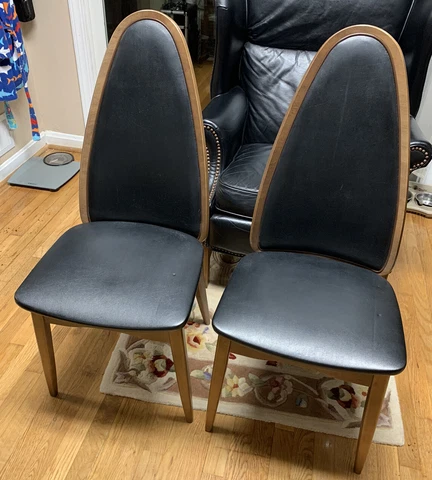 Vintage Stakmore Rare Wooden/Black Vinyl Folding Chair - pair 2 Chairs Cover