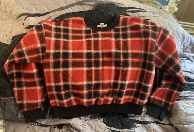 Forever 21 Sudadera a Cuadros Roja Recortada Polar Manga Larga Talla Grande Foto 1 de 3