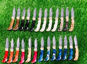 Lot Of 25 Custom Handmade Damascus Steel Pocket Folding Knives Pocket Knife - Picture 1 of 12