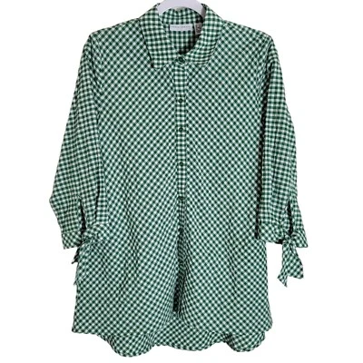 Blusa túnica Susan Graver a cuadros guinga para mujer talla 8 verde bolsillos abotonados Foto 1 de 4