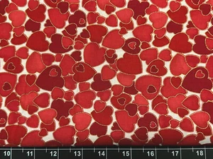 Tina Scrap 9"x21" Sweetheart Fabric Heart Metallic Gold Valentine Cotton Red - Picture 1 of 1