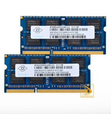 Nanya 2PCS 8GB 2RX8 PC3-12800S DDR3 1600Mhz 204Pin SODIMM Laptop Memory RAM #D22 - Image 1 of 4
