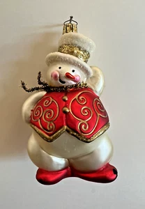 CHRISTBORN BLOWN GLASS SNOWMAN ORNAMENT RED VEST WHITE TOP HAT RARE - Picture 1 of 2