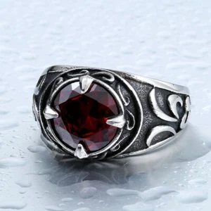 Gems Stone Carving Men Rings Stainless Steel Jewelry Vintage Punk Healing Stone - Picture 1 of 14