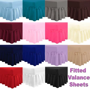 LUXURY FITTED VALANCE BOX BED SHEET PLAIN DYED PLEATED FRILLED PERCALE BEDDING - Picture 1 of 16