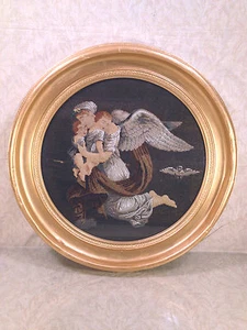 Bertrel Thorvaldsen Embroidery of Marble Medallion Angel Holding Babies and Owl - Picture 1 of 12