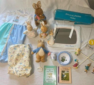 Beatrix Potter Vintage Lot Peter Rabbit Eden Sheet Mobile Book Diaper Mirror - Image 1 of 4