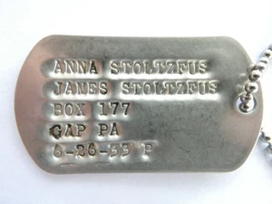 Amish Vintage Ausweis Erkennungsmarke Anhänger Halskette selten Lancaster Gap Pa. Geburtsdatum Namen - Bild 1 von 4