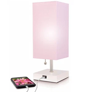 Modern Pink Small Table Lamp USB Quick Charging Port Bedside Desk 14 inch - Picture 1 of 6