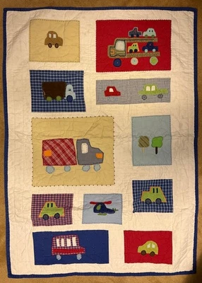 Pottery Barn Kids Car Theme Toddler Quilt 34.5”x48.5” See Pictures Pre Owned - Image 1 of 4