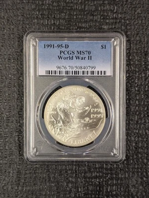 1991-95-D MS70 World War II Silver Commemorative Dollar PCGS - Amazing Coin!! - Image 1 of 4
