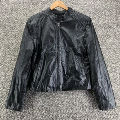 Chaqueta de Cuero Personalizada Calavera Moto Motociclista Negra Mujer Talla M Bolsillos con Cremallera Foto 1 de 4