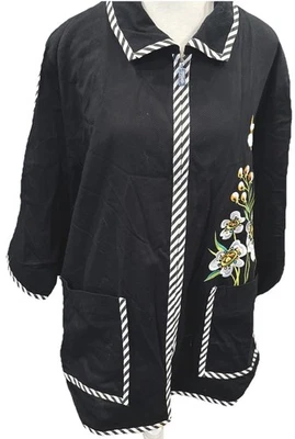 Bob Mackie Wearable Art 1X Floral Embroidered Floral Butterfly Pockets Jacket - Image 1 of 4