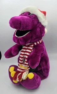 Vintage 1992 Large 22" Barney the Purple Dinosaur Christmas Plush w/ Hat & Scarf - Picture 1 of 12