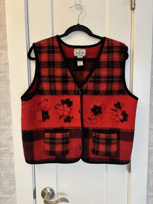 Винтажный женский жилет XL Large Buffalo в клетку из шерстяной смеси праздничный в клетку с вышивкой - Изображение 1 из 4