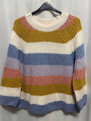 @504 Tu Sz 18 Colourful Striped Chunky Knit Jumper - Image 1 of 3