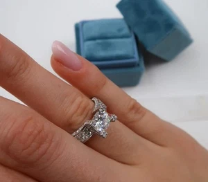 Diamond Engagement Ring Solitaire Round VS1 F 2.4 Ct Labcreated 14K White Gold - Picture 1 of 12