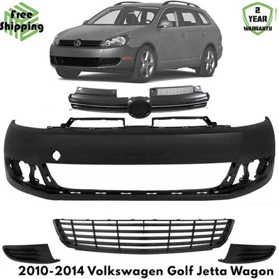 Front Bumper Cover Fascia & Grille Assembly Kit For 2010-2014 Volkswagen Golf - Изображение 1 из 4