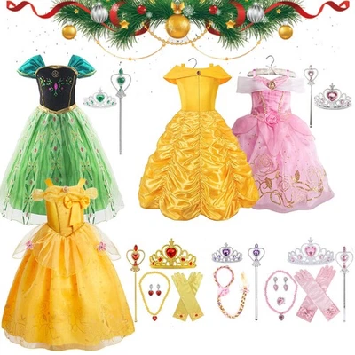 MARKENLOS Kinder Mädchen Cinderella Belle Rapunzel Kostüm Fancy Kleid Party Karneval