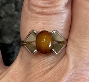 Vintage silberfarbener Ring mit ovalem rotbraunem Achat Stein Größe 5 - Bild 1 von 2