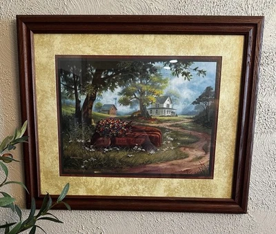 Home Interiors Framed Picture Hero’s Garden P. Humphries, Fire Chief Car Vintage - Image 1 of 3