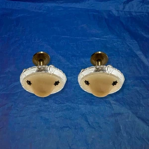 PAIR Semi Flush Mount Fixtures Three Chain  Shades Nice Vintage Great 58J - Picture 1 of 5