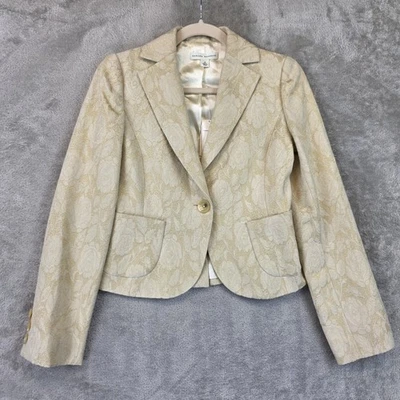 Banana Republic Blazer Womens 0 Cream Metallic Wool Blend Jacquard Floral Jacket - Image 1 of 4