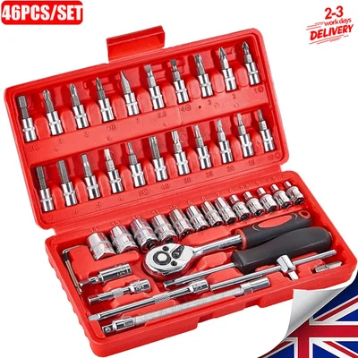 46pcs Metric Socket Ratchet Wrench Set 1/4" Drive Repair Tool Kit with Case - Image 1 of 4
