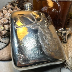 Stag Pewter Hip Flask Hunting Hunter Whisky Lover Mens Gifts - Picture 1 of 8