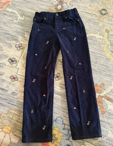 Boys Janie and Jack blue corduroy embroidered Christmas pants; navy size 8 - Picture 1 of 5