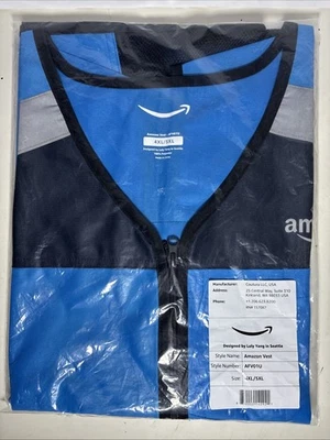 New Amazon 4XL-5XL High Visibility Blue Vest Full Zip Reflective Free Shipping - Image 1 of 2
