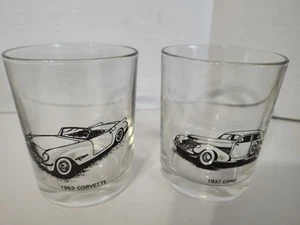 2  Vintage 12 oz Classic Car Glasses Black 1953 Corvette - 1937 Cord - Picture 1 of 8