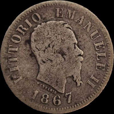 50 Centesimi 1867 Victor Emmanuel II Italy Low Grade Silver Coin - Image 1 of 4