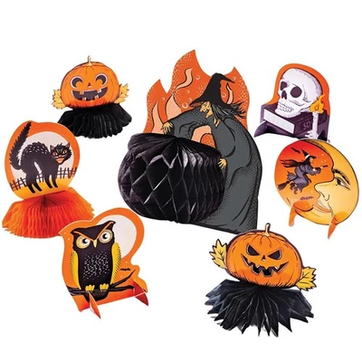 Llamativo Kit de Decoración de Mesa de Halloween Vintage Negro y Naranja - Pack de 7 - Foto 1 de 2