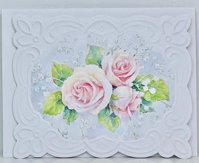 CAROL'S ROSE GARDEN Roses Baby's Breath SINGLE Note Card CAROL WILSON FINE ARTS