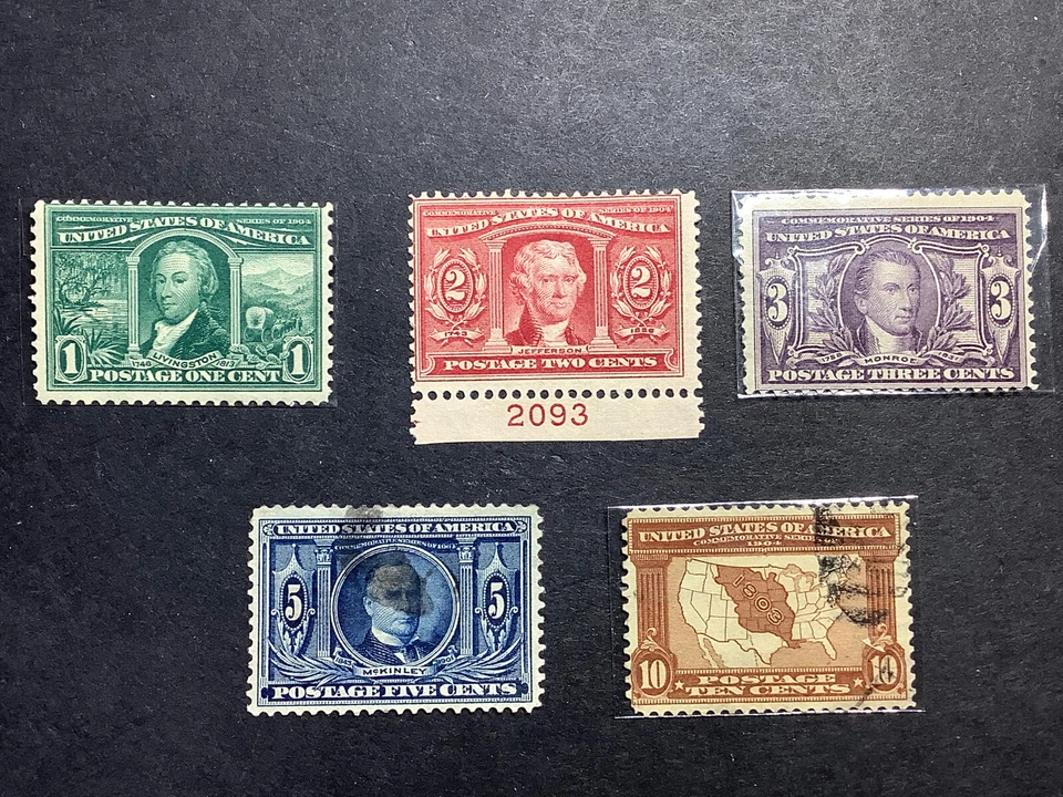 US Stamp SCOTT #323-327-SET LOUISIANA PURCHASE 323,325 MNH..324 MH, 326,327 Used - Image 1 of 4