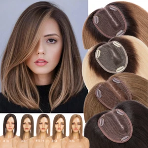 Clip In Hairpiece 100% Remy Real Human Hair Topper Side Part Hair Piece Ombre US - Picture 1 of 58